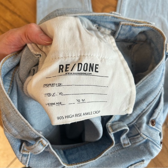 RE/DONE Jeans 90s High Rise Ankle Crop Raw Hem Button Fly Light Wash 25 - Picture 9 of 16